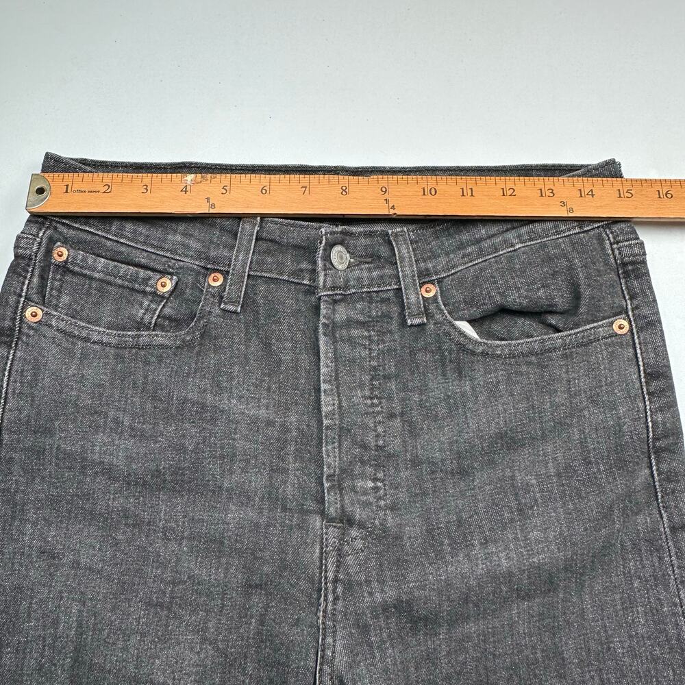 Levis Wedgie Straight Jeans Womens 30 Black Button Fly High Rise Raw Hem Denim - Picture 12 of 16